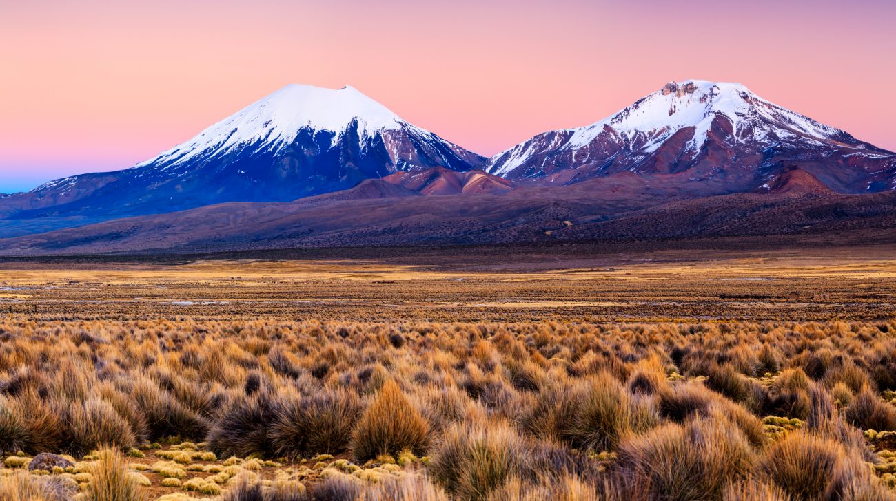 Sunrise over Parinacota Volcano in Sajama National Park, Bolivia