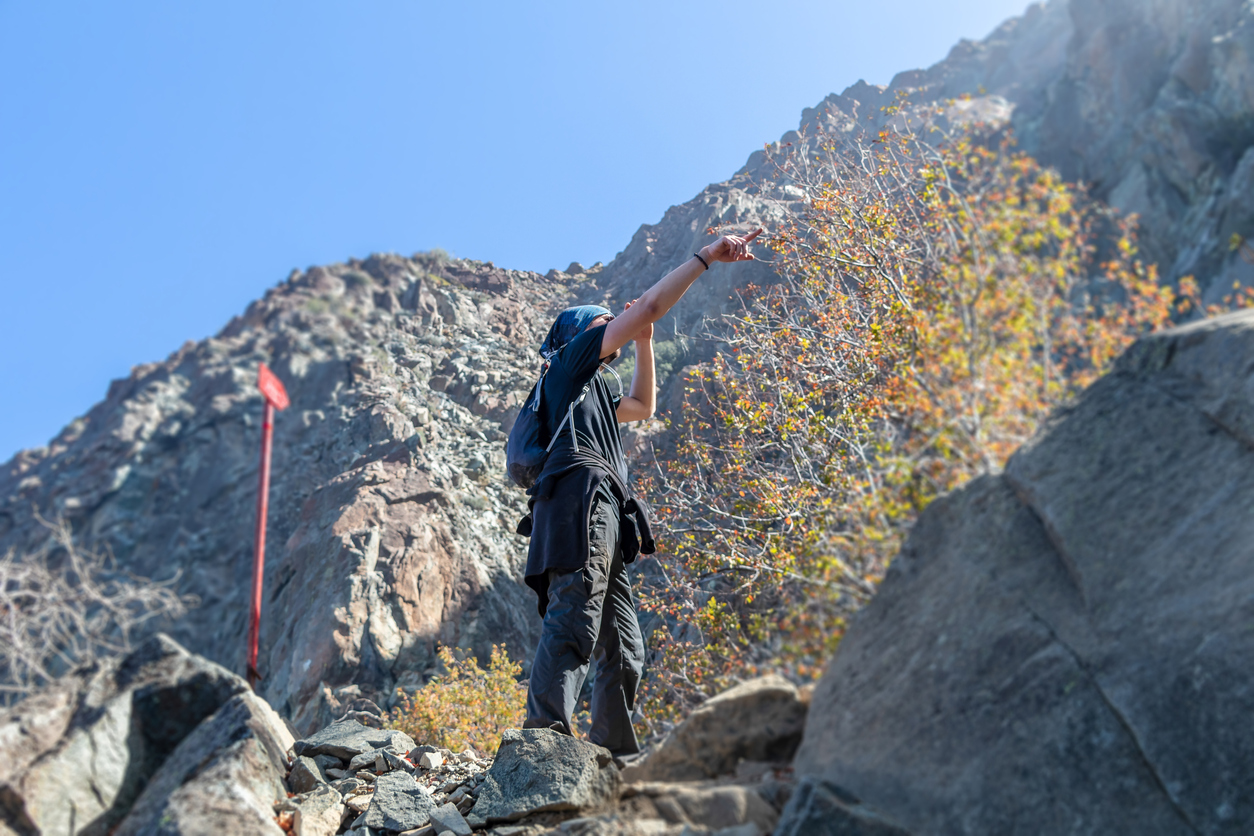 Young hiker man trekking in the mountains of La Campana National Park in Chile