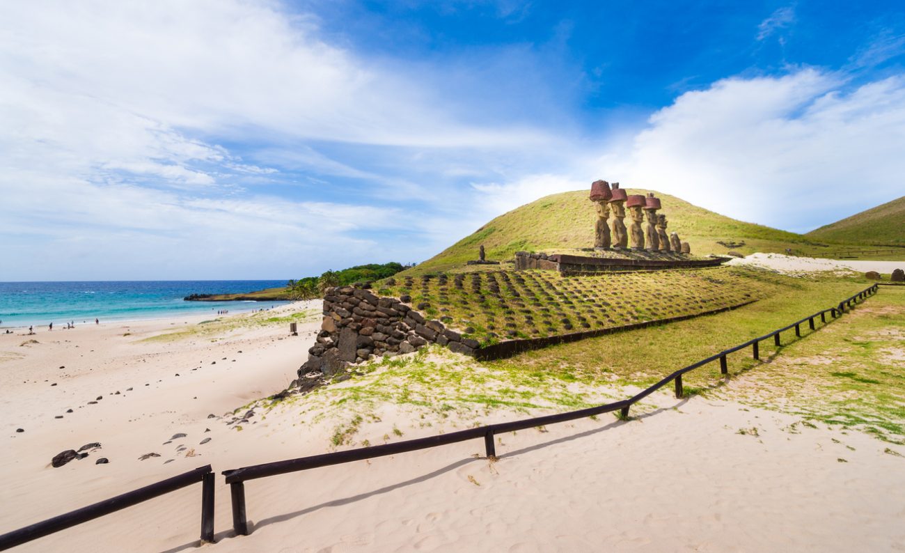 Moai on Anakena Beach, Easter Island, Chile