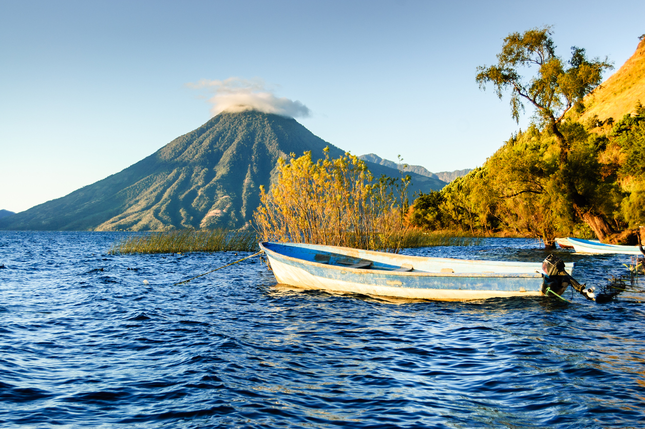 San Pedro Volcano on Lake Atitlan in Guatemalan highlands