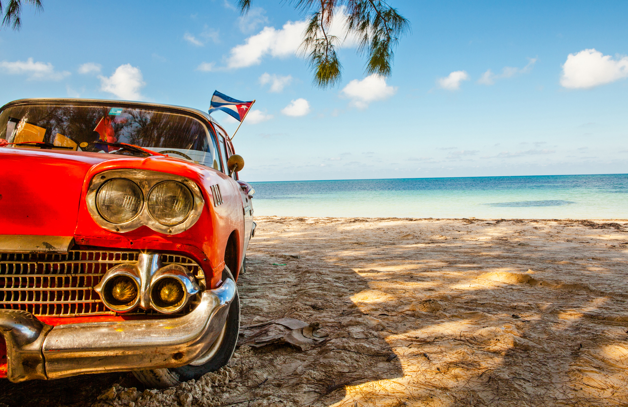 American classic car on the beach Cayo Jutias